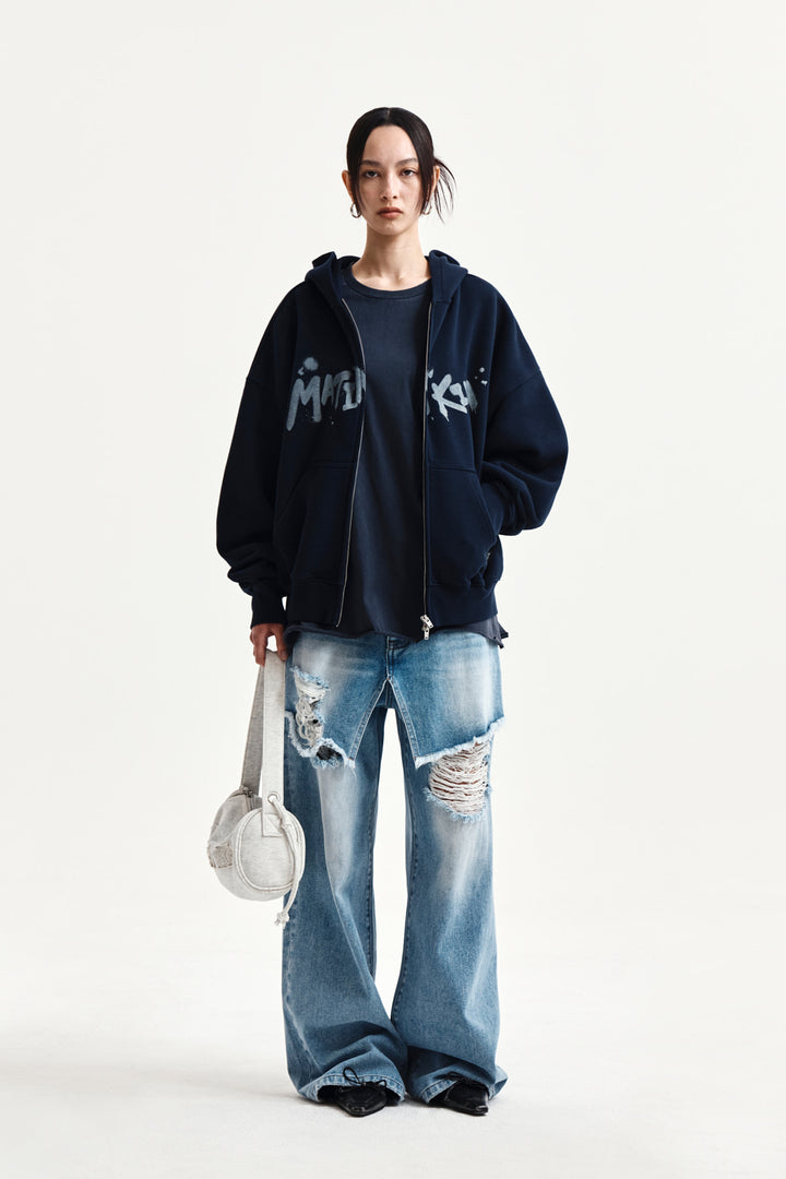 Matin Kim Graffiti Logo Zip Hoodie — Navy blue