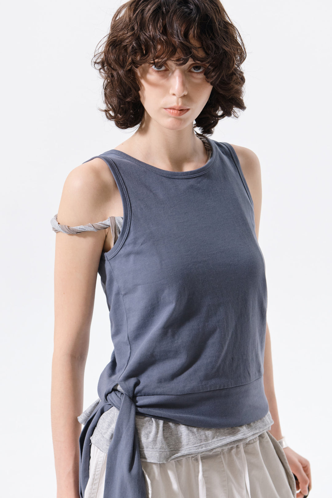 Matin Kim Hem Tie Detail Sleeveless Top — Charcoal