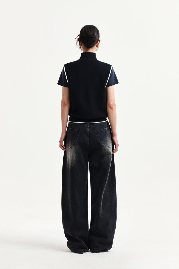 Matin Kim Spell Point Knit Zip Up Vest — Black