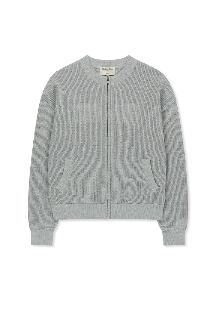 Matin Kim Back Logo Jacquard Mesh Knit Zip — Light Grey