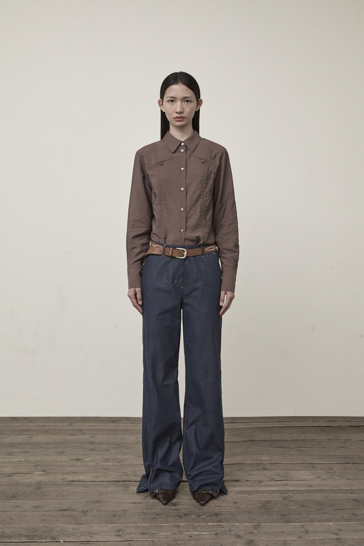 Matin Kim Pocket Line Point Shirt — Brown