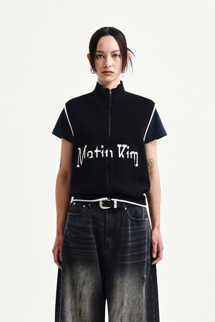 Matin Kim Spell Point Knit Zip Up Vest — Black