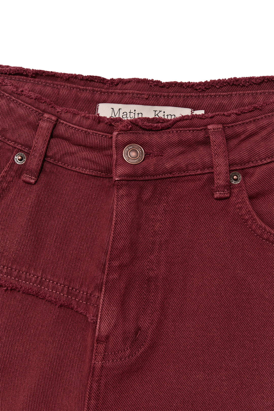 Matin Kim Cut Line Point Denim Shorts — Red