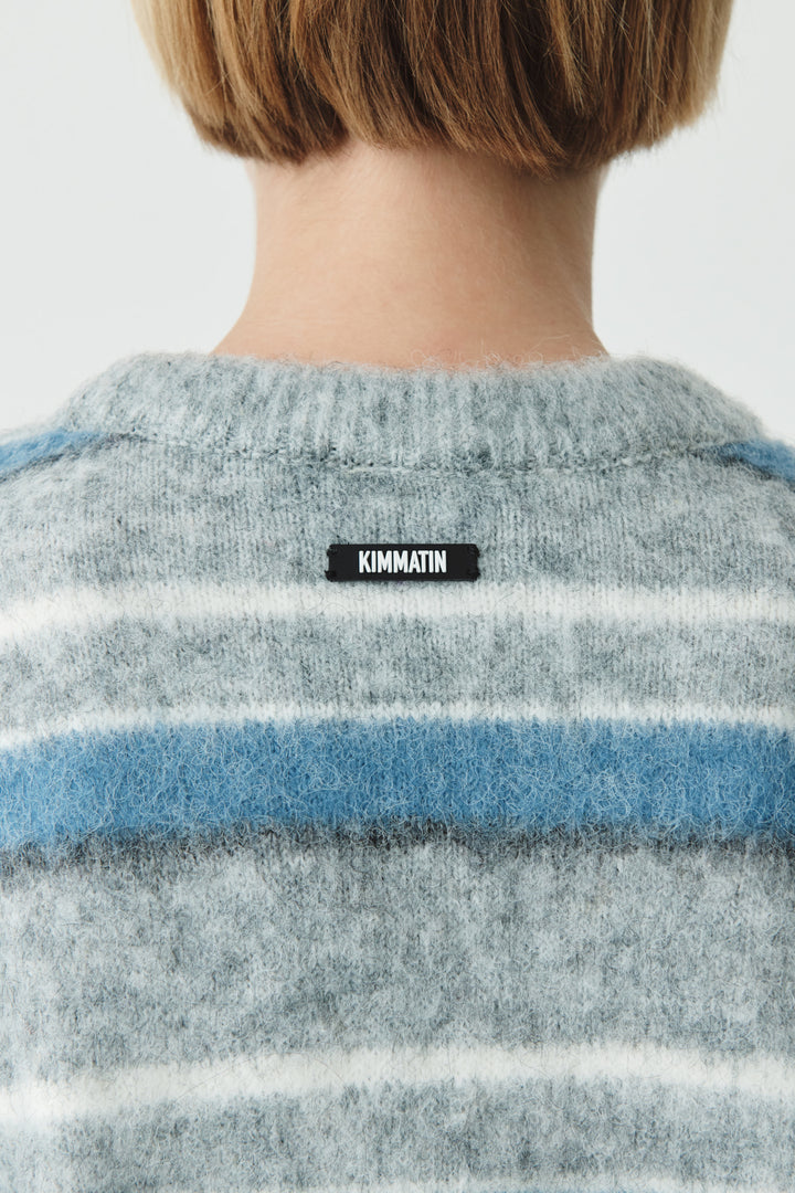 KIMMATIN Multi Stripe Mohair Knit Pullover — Gray