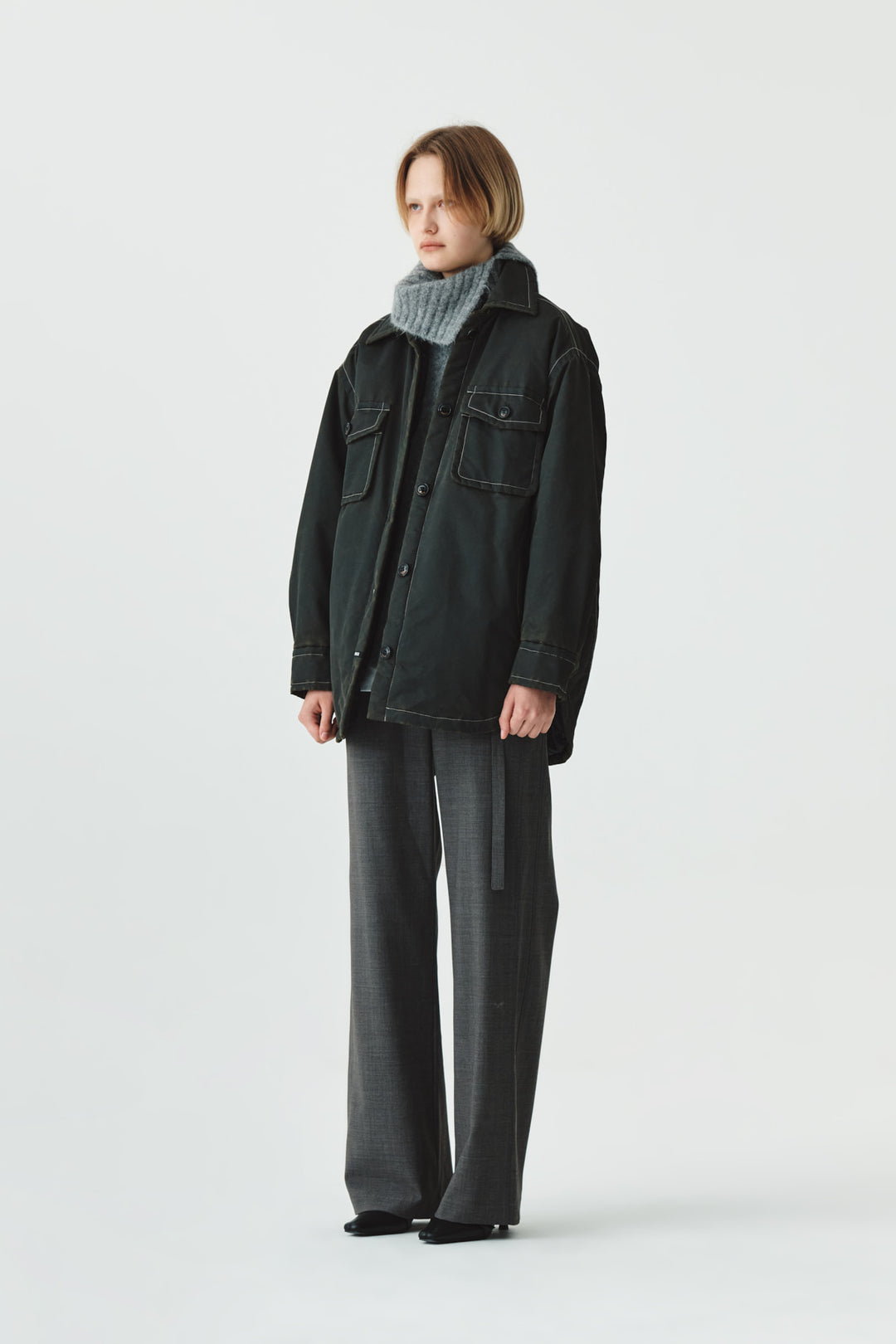 KIMMATIN Pocket Point Padded Shirt Jumper — Brown