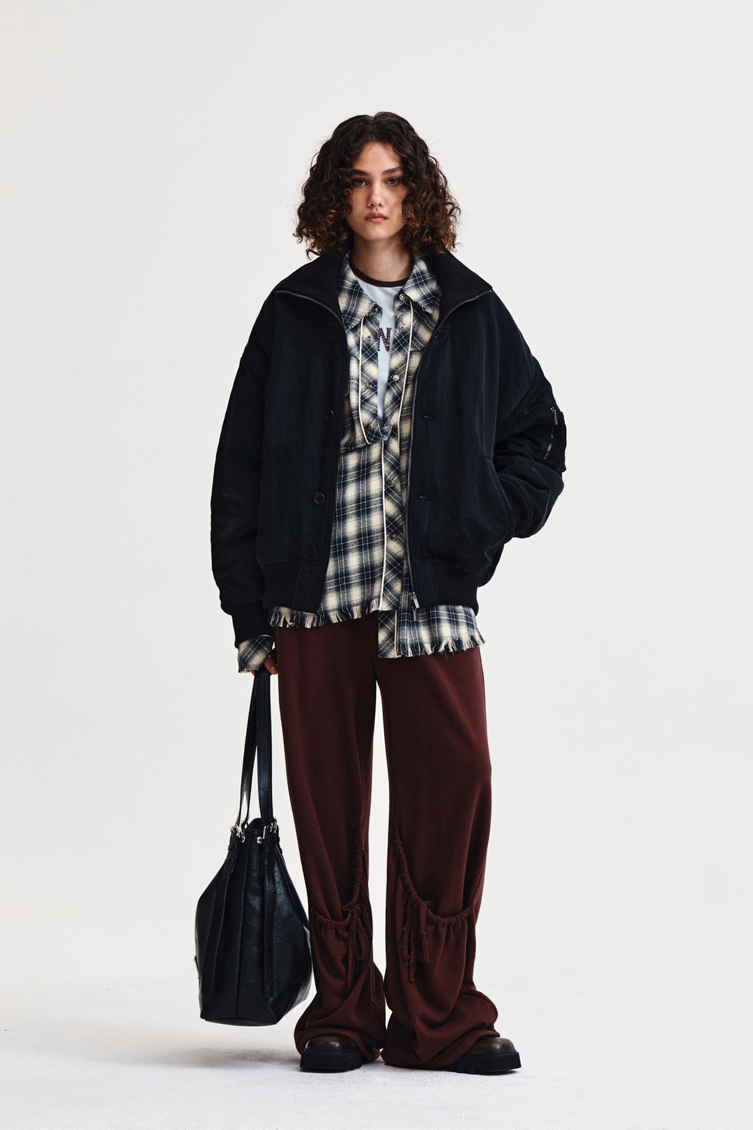 Matin Kim High Neck Button Point Zip Up Jumper — Black