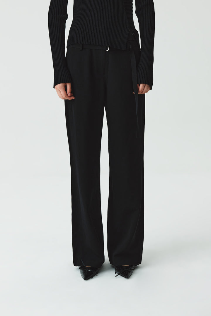 KIMMATIN Waist Point Belted Wool Trouser — Black