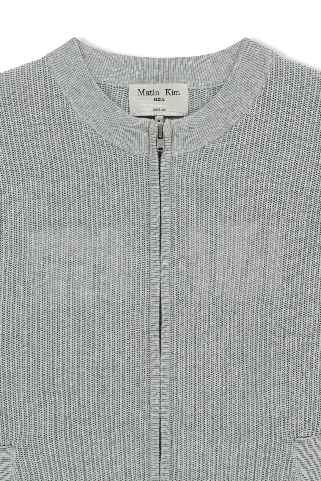 Matin Kim Back Logo Jacquard Mesh Knit Zip — Light Grey