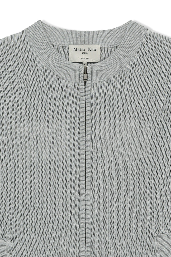 Matin Kim Back Logo Jacquard Mesh Knit Zip — Light Grey