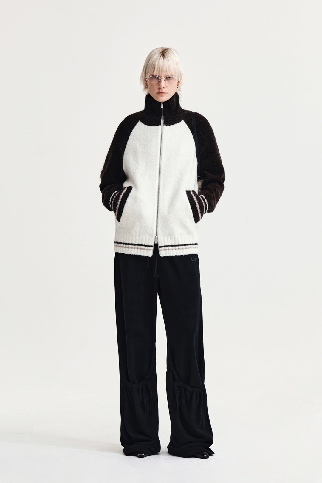 Matin Kim High Neck Raglan Zip Knit — Brown