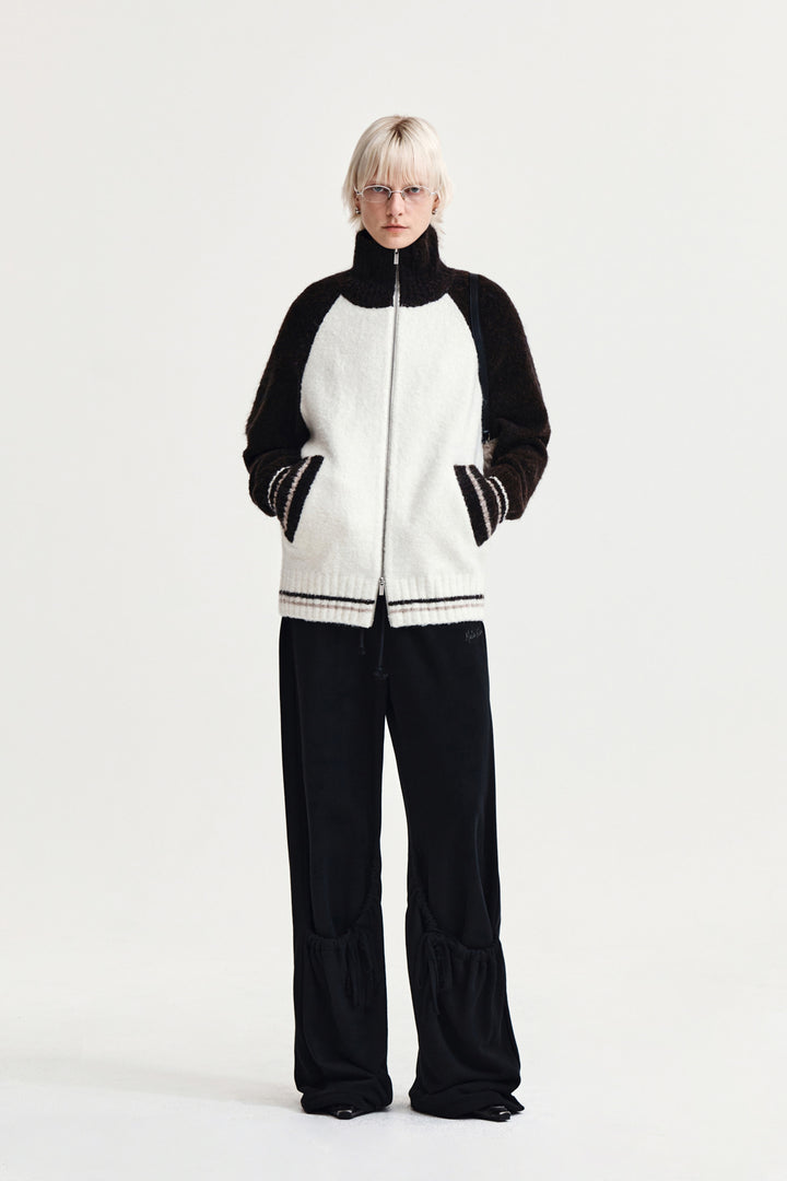 Matin Kim High Neck Raglan Zip Knit — Brown