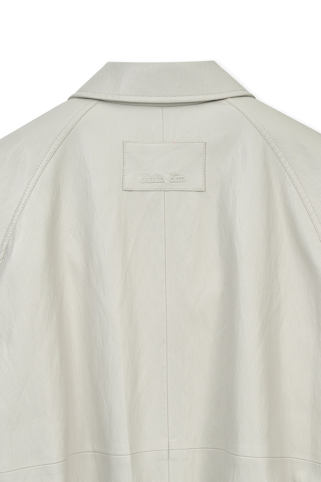 Matin Kim Small Logo Faux Leather Zip-Up — Light Grey