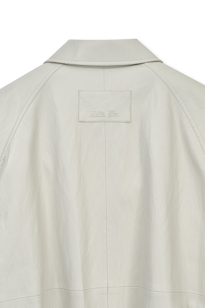 Matin Kim Small Logo Faux Leather Zip-Up — Light Grey
