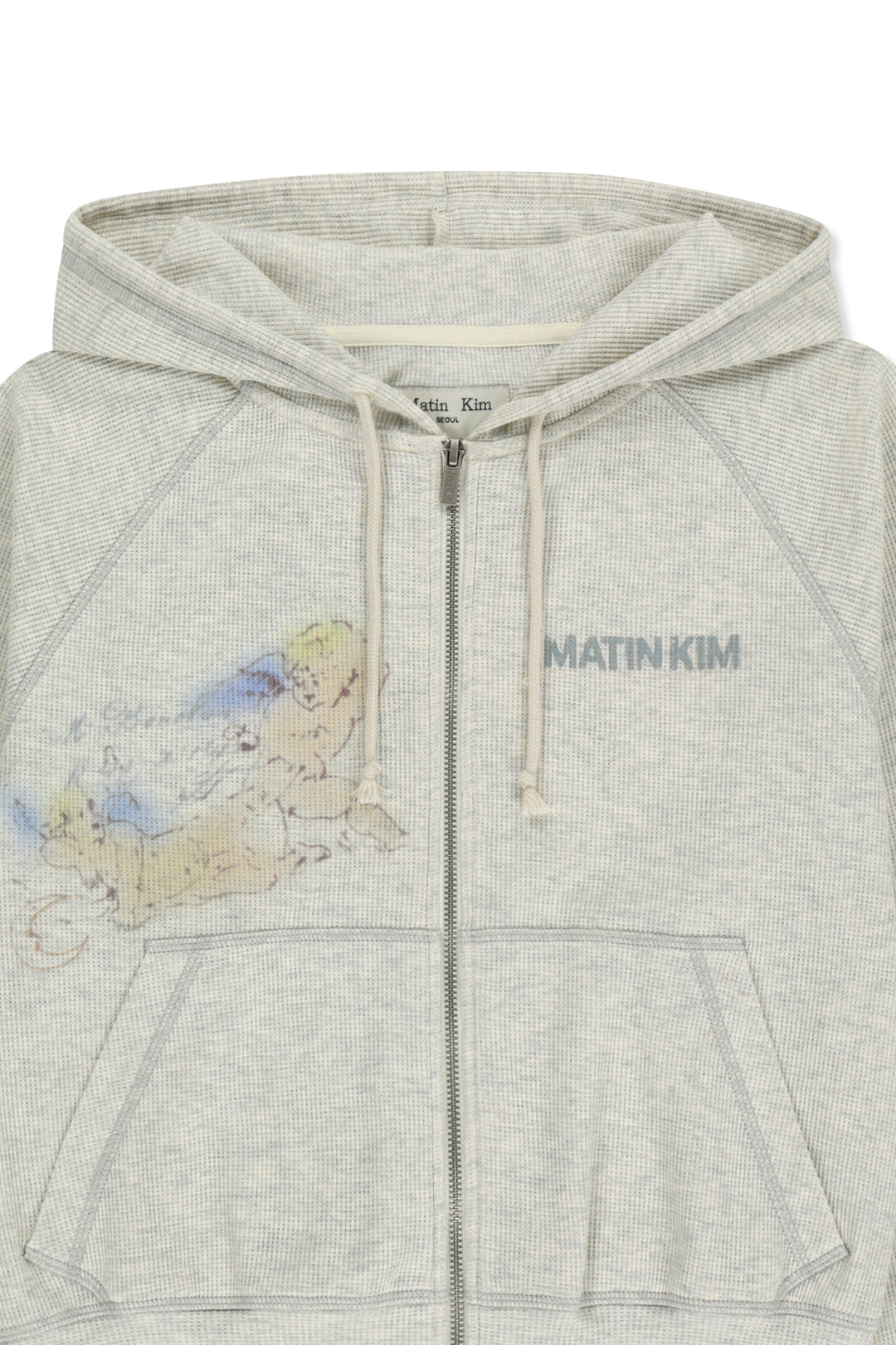 Matin Kim Sketch Graffiti Waffle Zip Hoodie — Beige