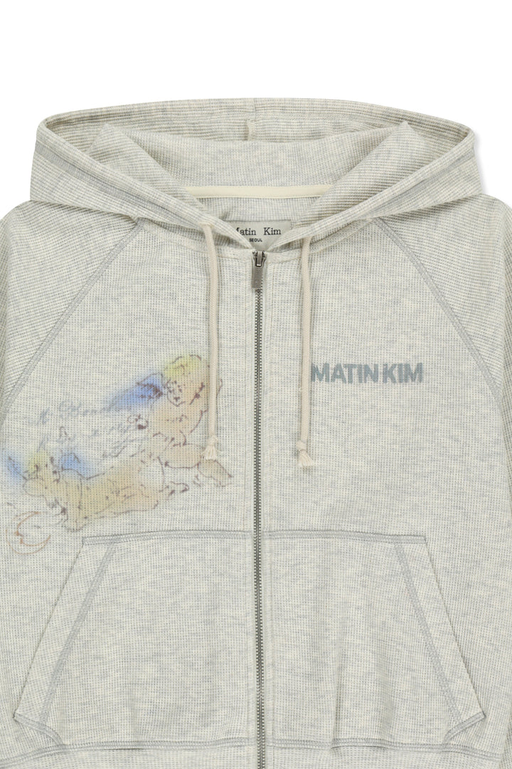 Matin Kim Sketch Graffiti Waffle Zip Hoodie — Beige