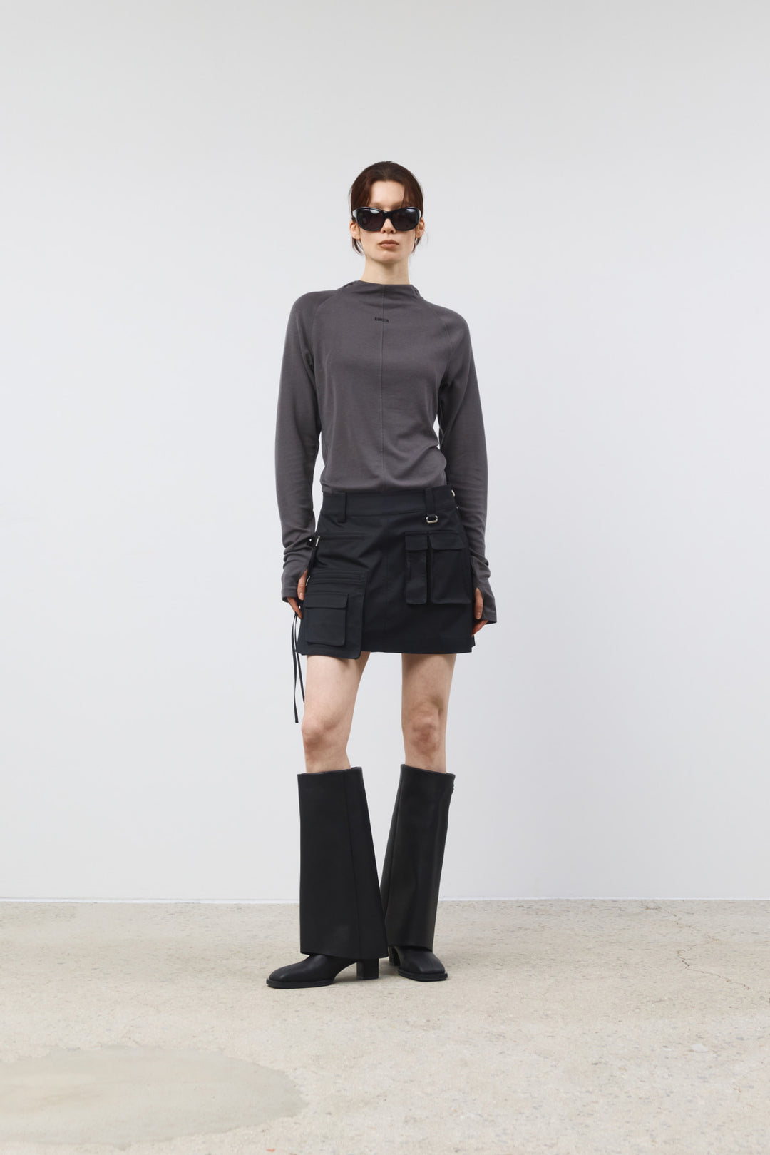 KIMMATIN Slim Hoody Jersey Top — Charcoal