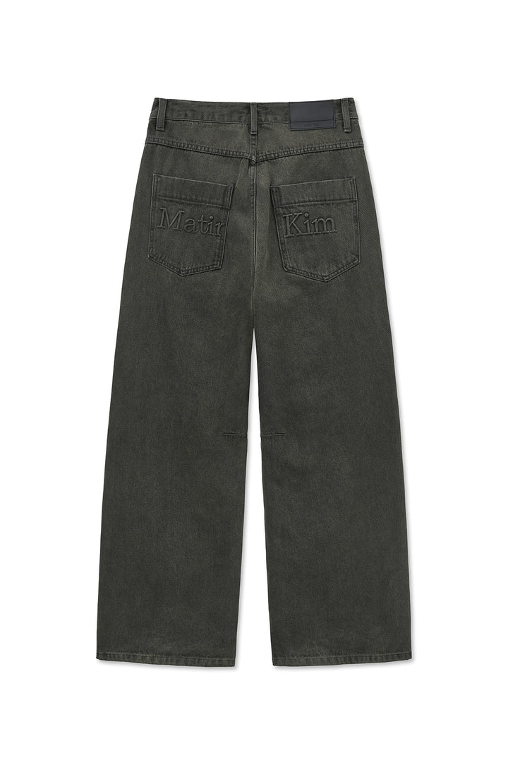 Matin Kim Back Logo Wide Denim — Charcoal