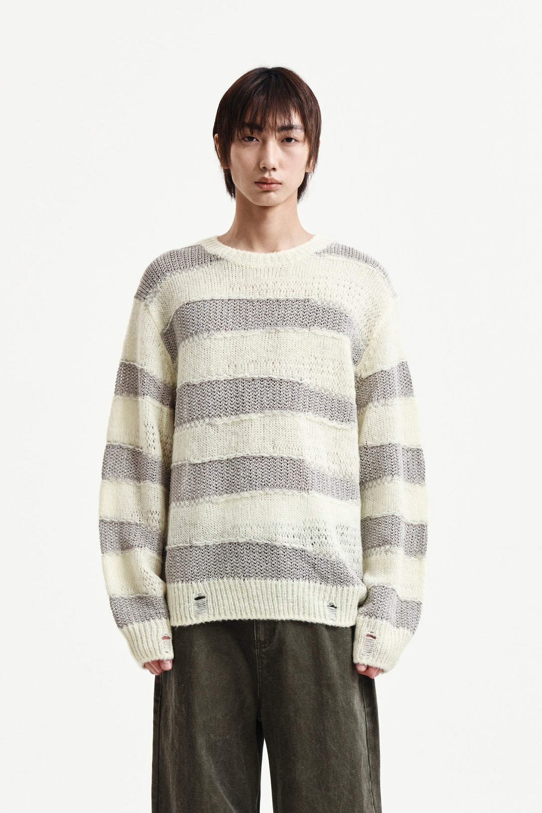 Matin Kim Texture Block Stripe Knit Pullover — Yellow