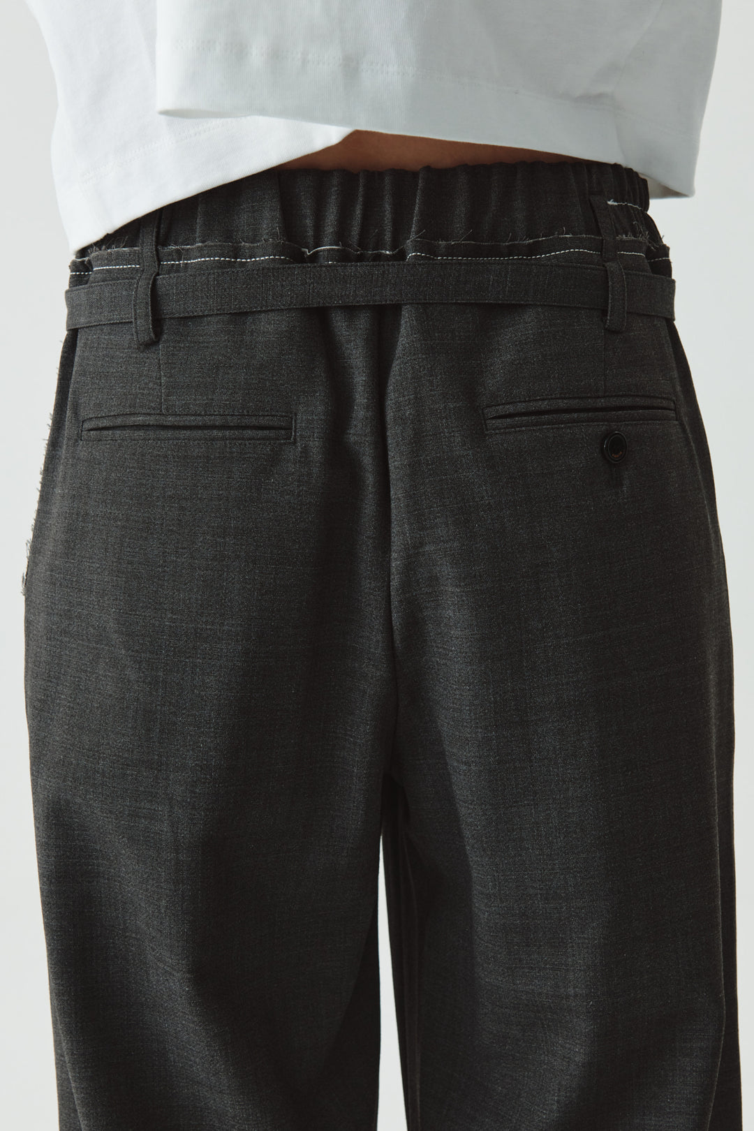 KIMMATIN Waist Point Belted Wool Trouser — Gray