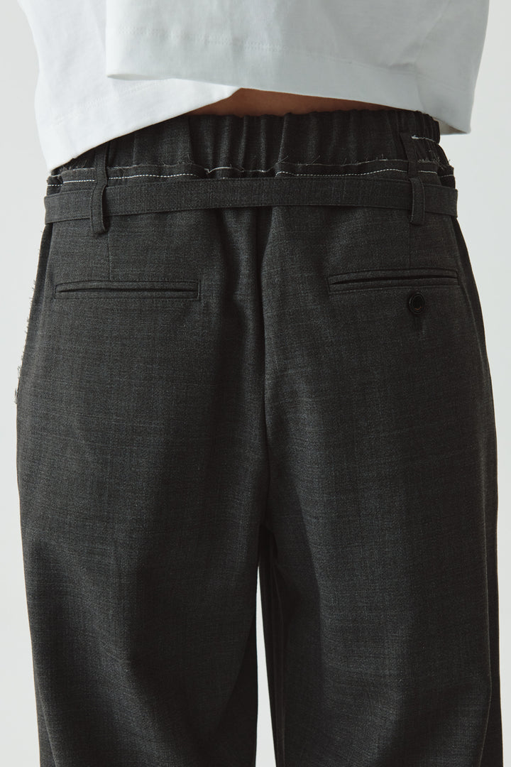 KIMMATIN Waist Point Belted Wool Trouser — Gray