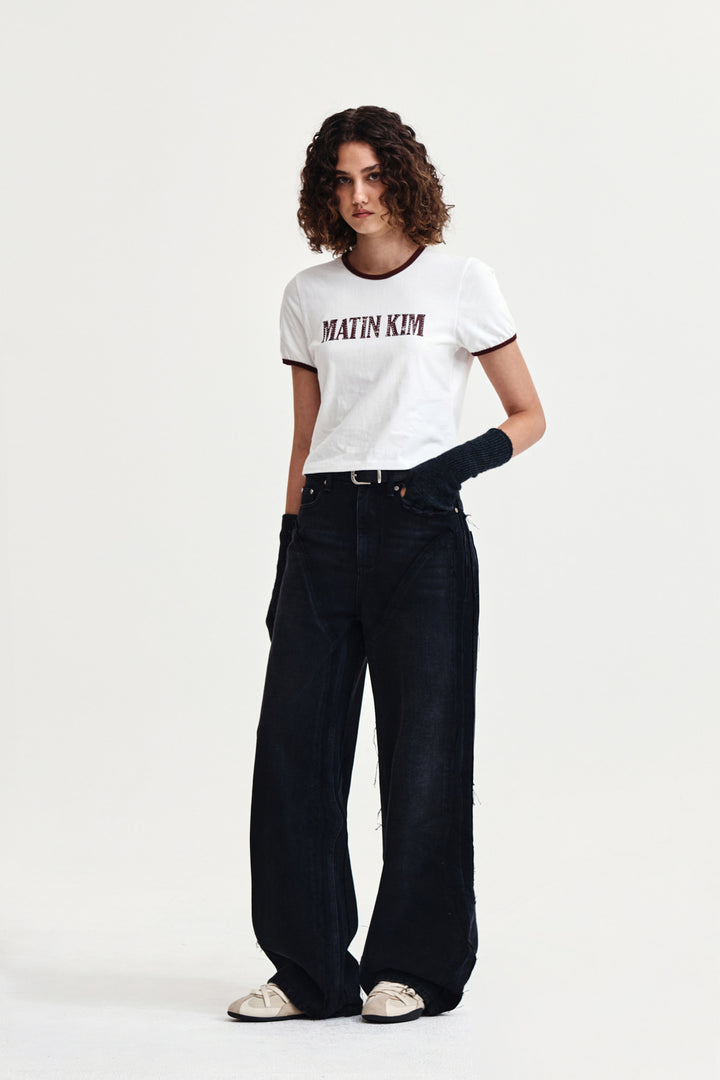 Matin Kim Stud Logo Ringer Top — White