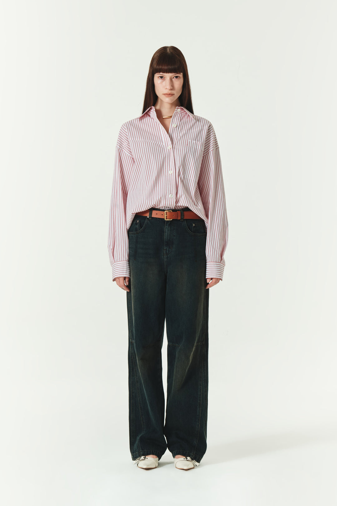 KIMMATIN Two Way Stripe Shirt — Red
