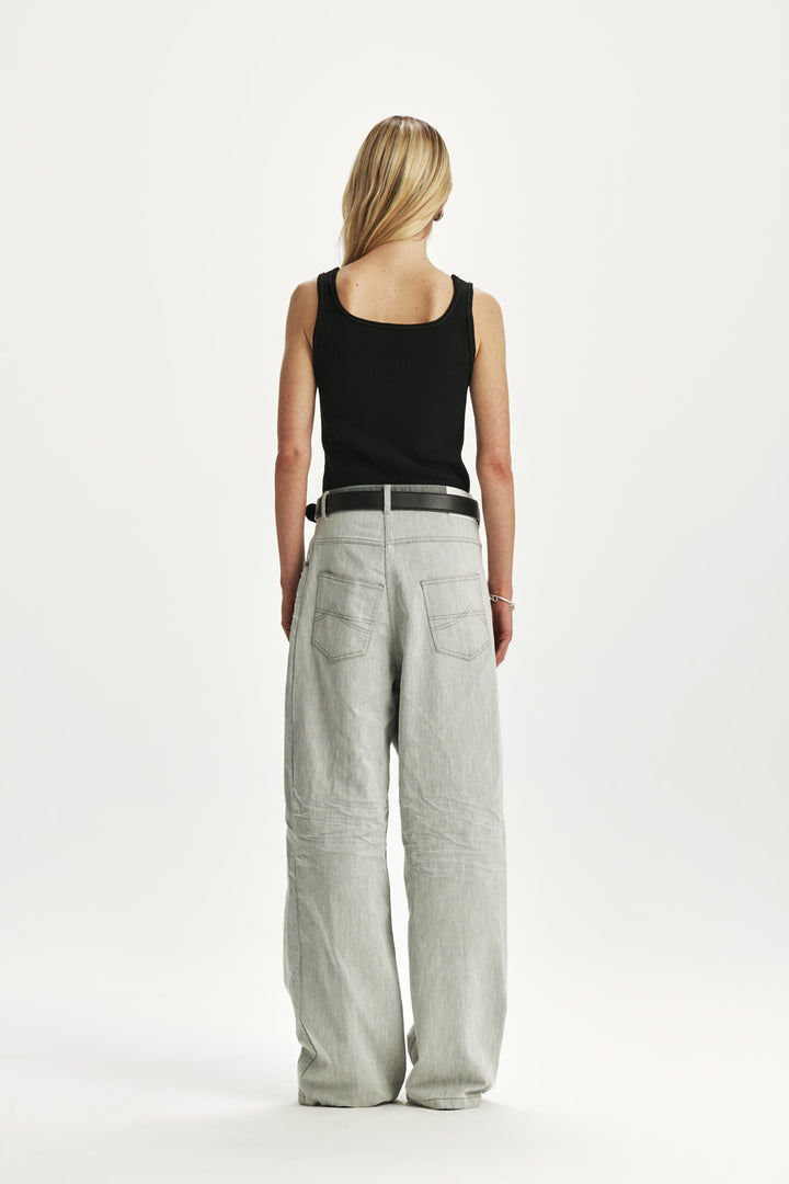 KIMMATIN Deconstruction Wide Denim Pants — Light Grey