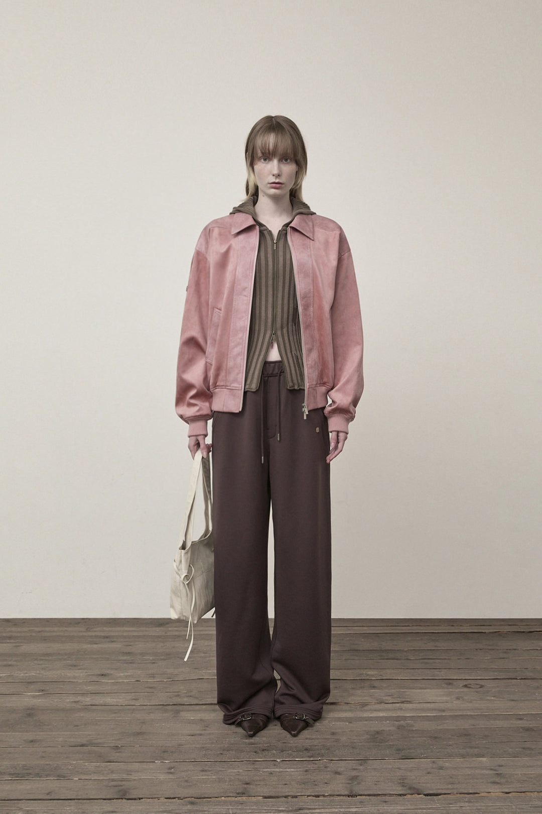 Matin Kim Suede Mix Leather Zip Jumper — Pink