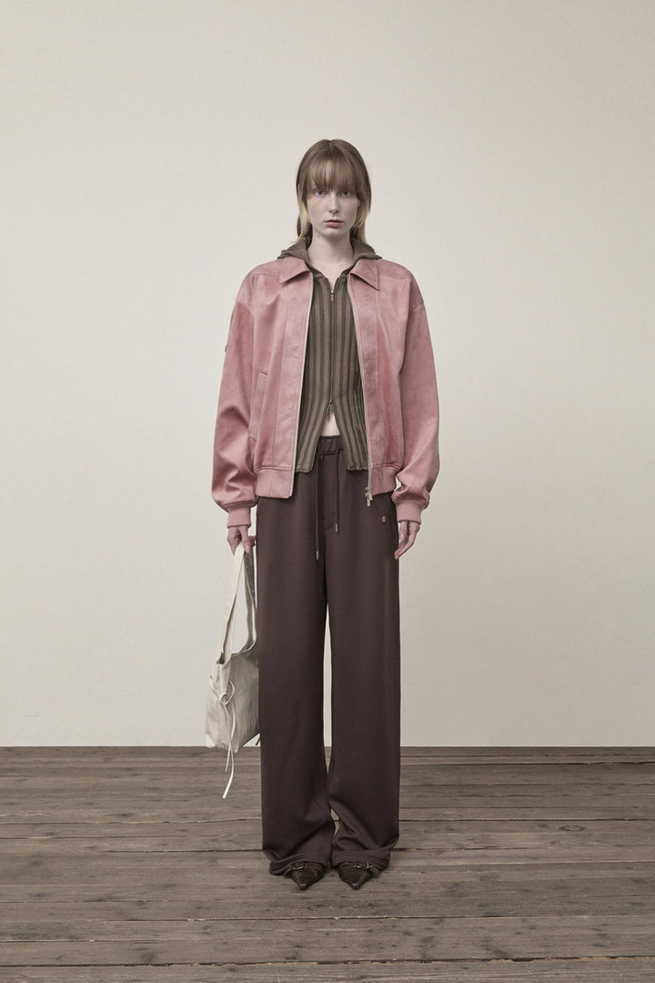 Matin Kim Suede Mix Leather Zip Jumper — Pink