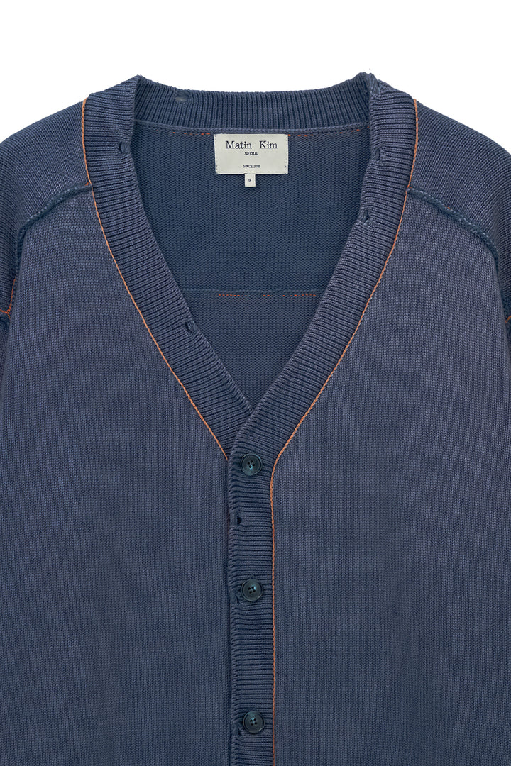 Matin Kim Back Logo Line Point Knit Cardigan — Blue