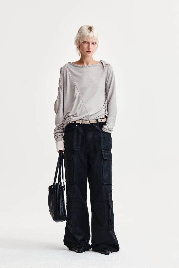 Matin Kim Weaving Long Sleeve Top — Light Grey