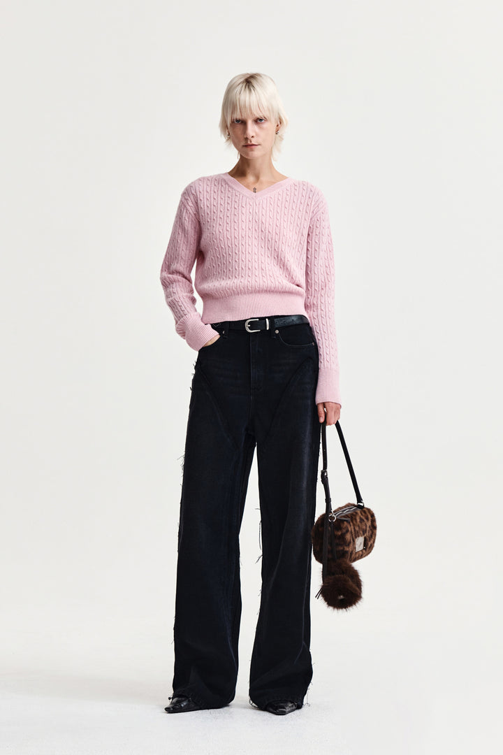 Matin Kim Shiny Cable Pullover — Pink