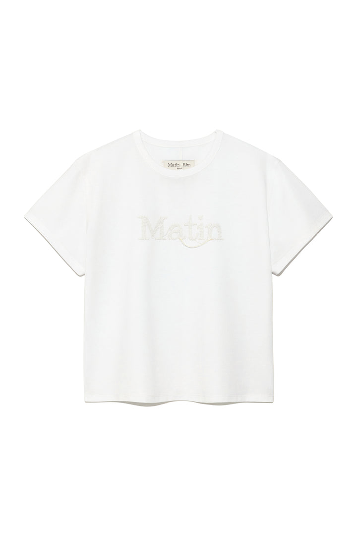 Matin Kim Stitch Printing Detail Crop Top — White