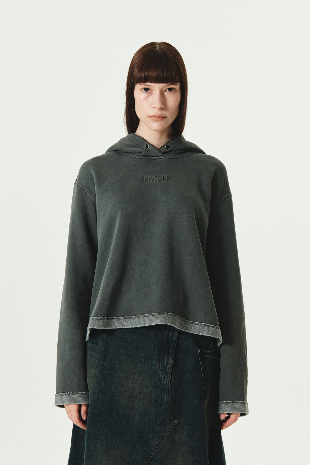 KIMMATIN Logo Point Pigment Dyed Hoodie — Charcoal