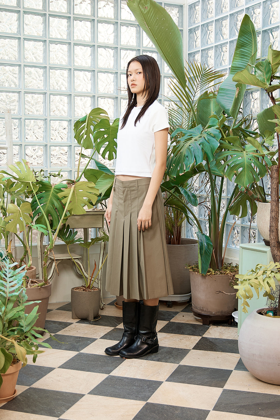 Matin Kim Pintuck Layered Slim Crop Top — White