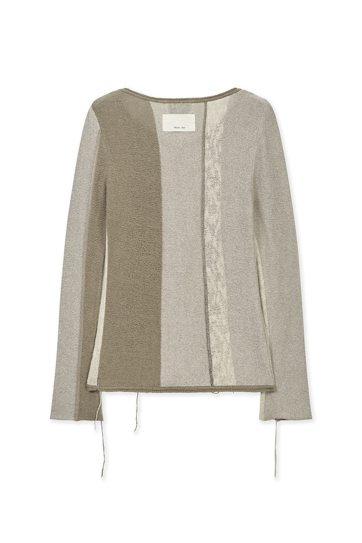 Matin Kim Color Block Slim Knit Cardigan — Beige
