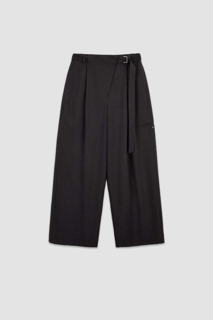 KIMMATIN Diagonal Zipper Belted Pants — Black