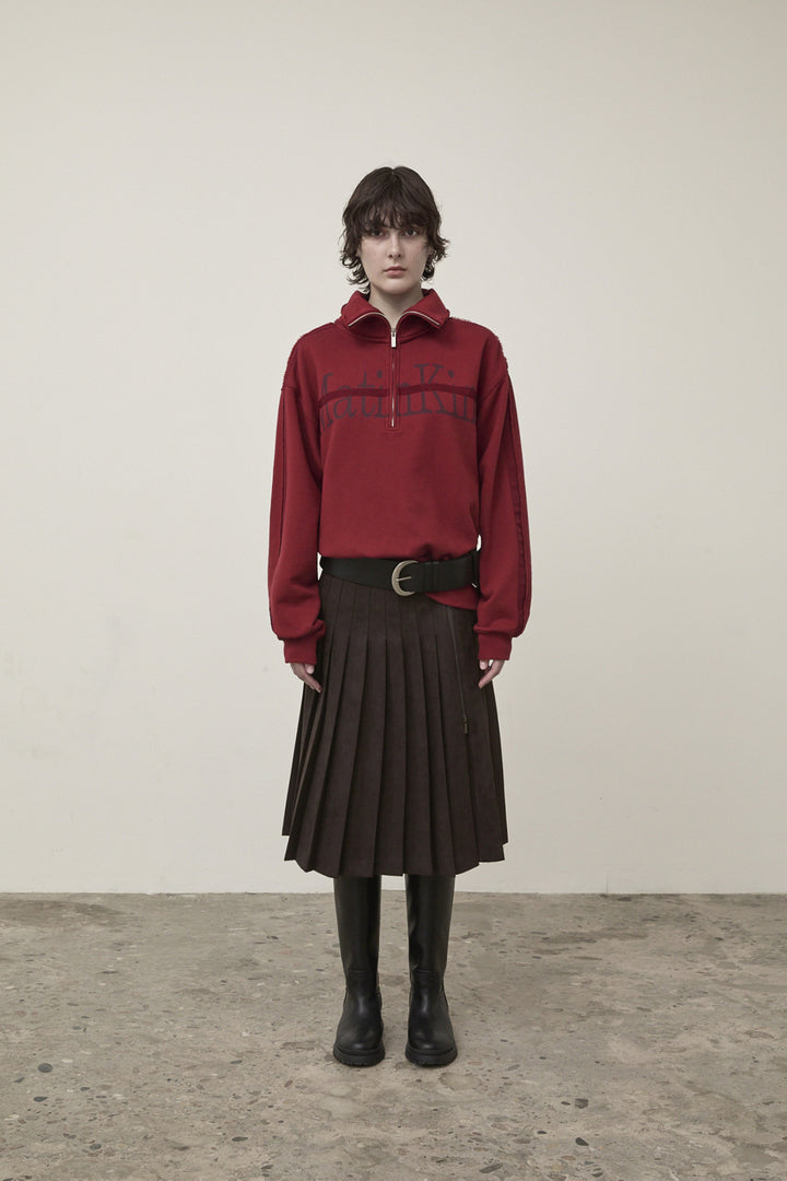 Matin Kim Cut Out Half Zip Sweatshirt — Burgundy