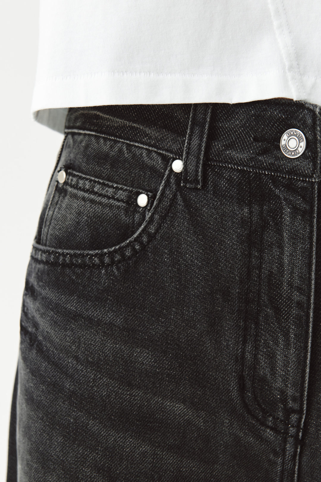 KIMMATIN Knee Point Wide Denim Pants — Gray