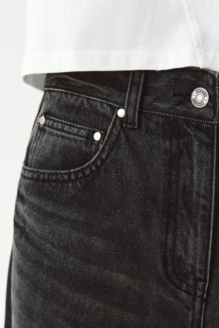 KIMMATIN Knee Point Wide Denim Pants — Gray