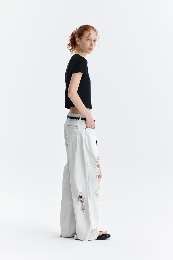 Matin Kim Pattern Artwork Logo Crop Top — Black