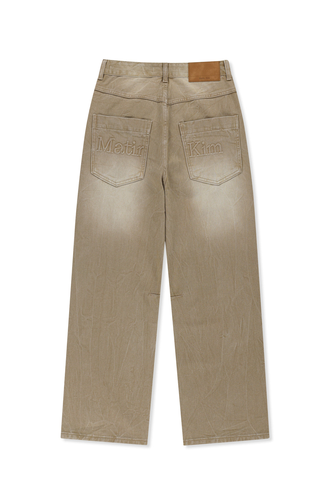 Matin Kim Back Logo Washed Denim Pants — Beige