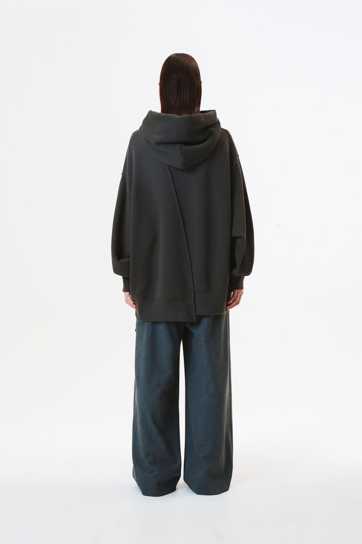 KIMMATIN Diagonal Zipper Belted Pants — Gray