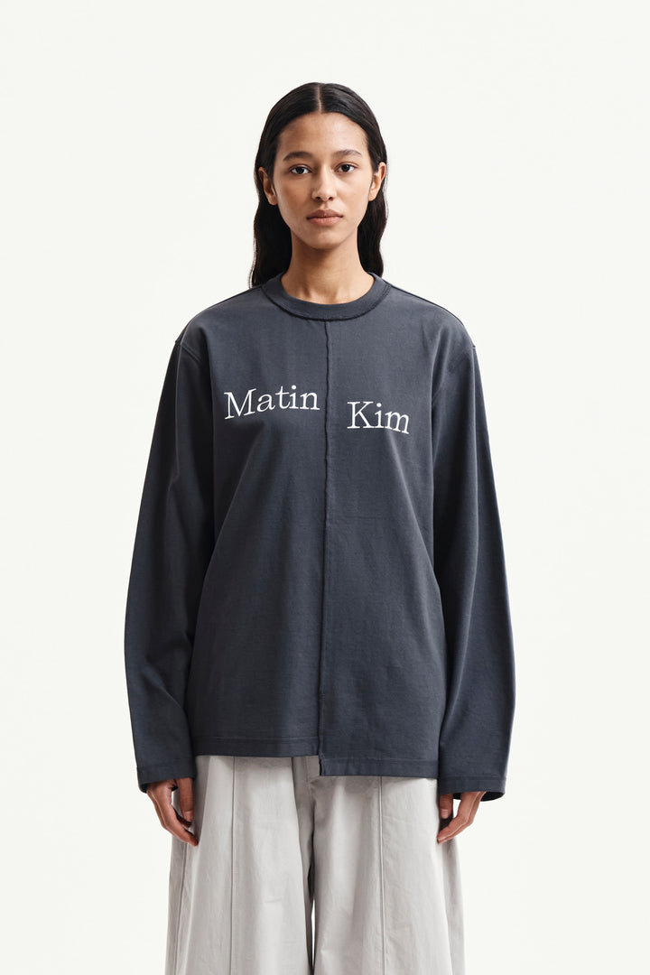 Matin Kim Asymmetric Logo Top — Charcoal