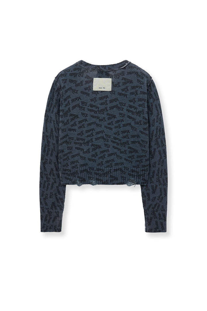 Matin Kim All Over Logo Crop Cardigan — Navy blue