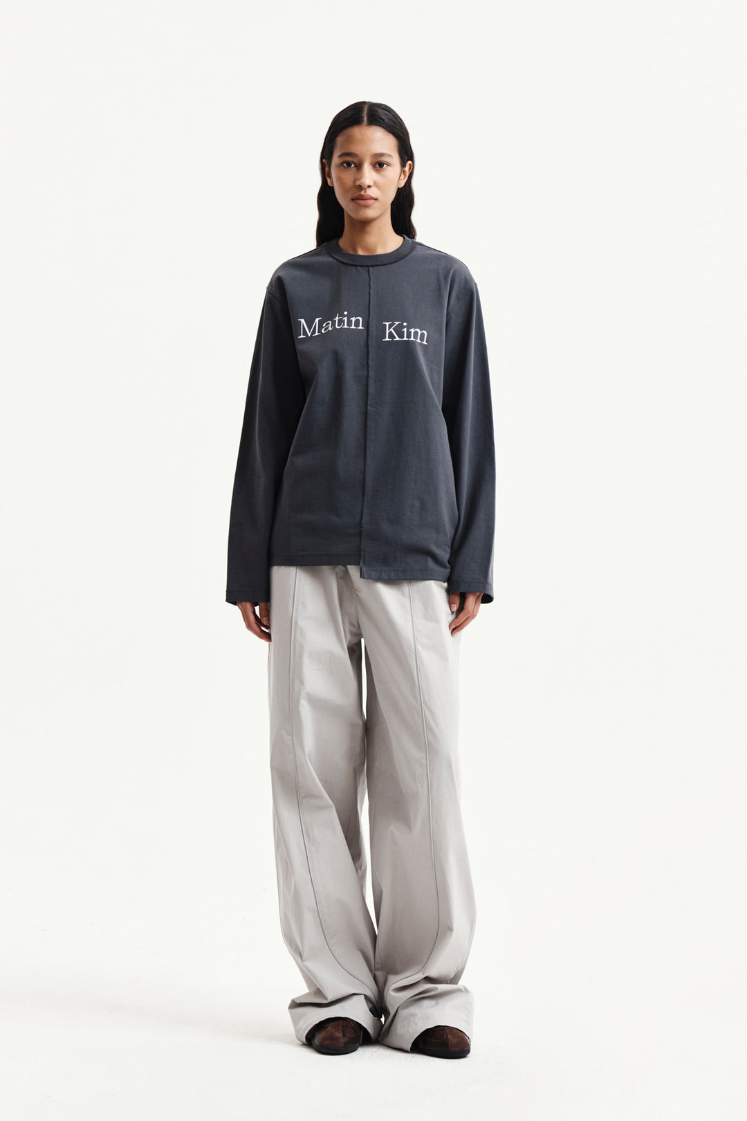 Matin Kim Asymmetric Logo Top — Charcoal