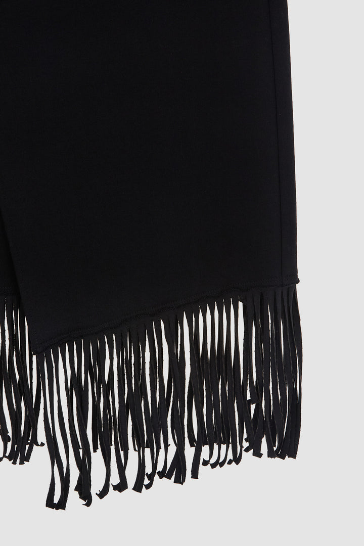 KIMMATIN Fringe Jersey Midi Skirt — Black