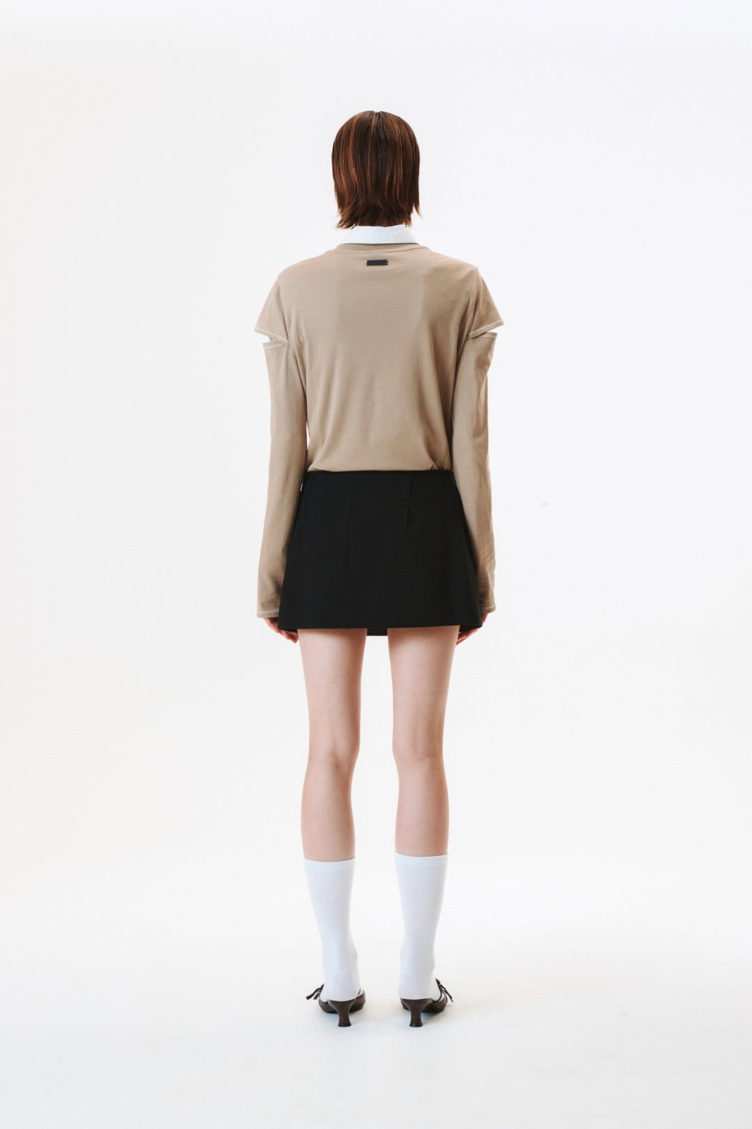 KIMMATIN Stitch Cut Out Long Sleeve Top — Beige