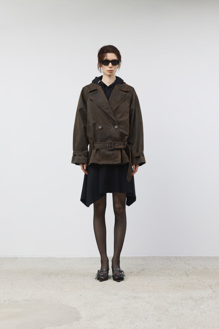 KIMMATIN Washed Trench Jacket — Brown