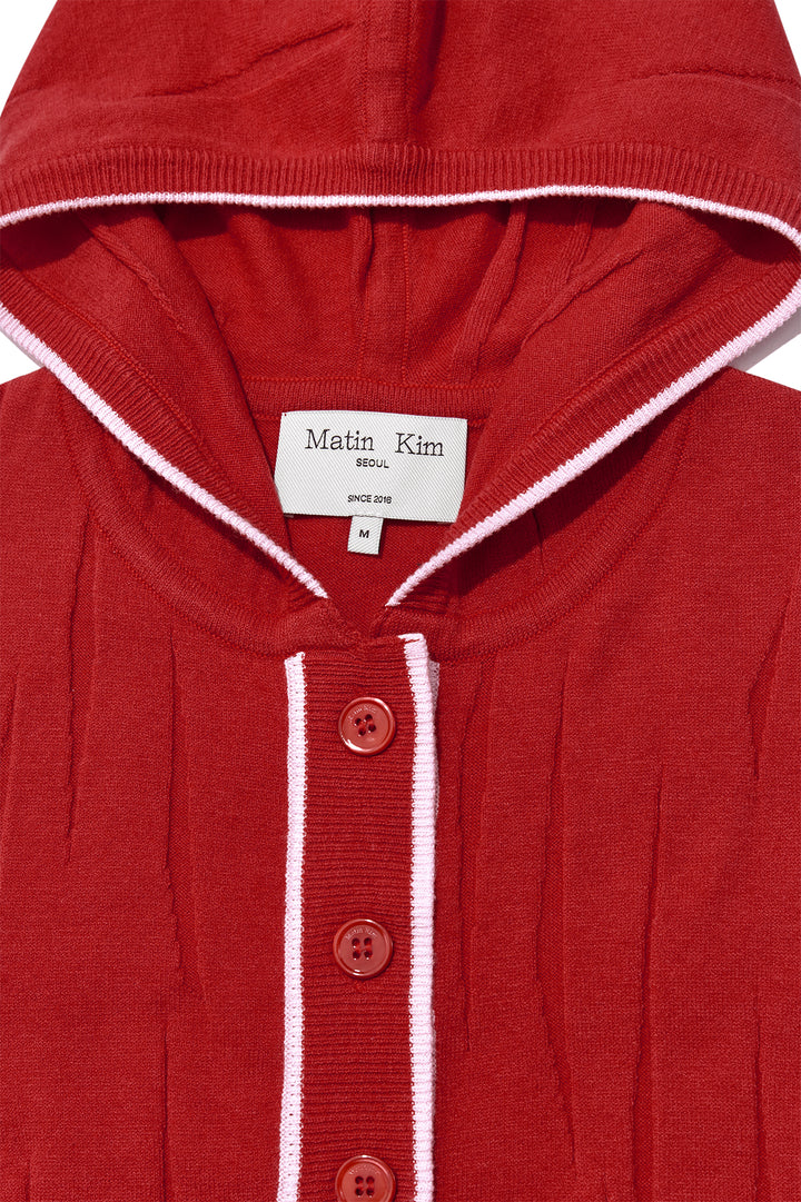 Matin Kim Wrinkle Hoody Button Knit Vest — Red